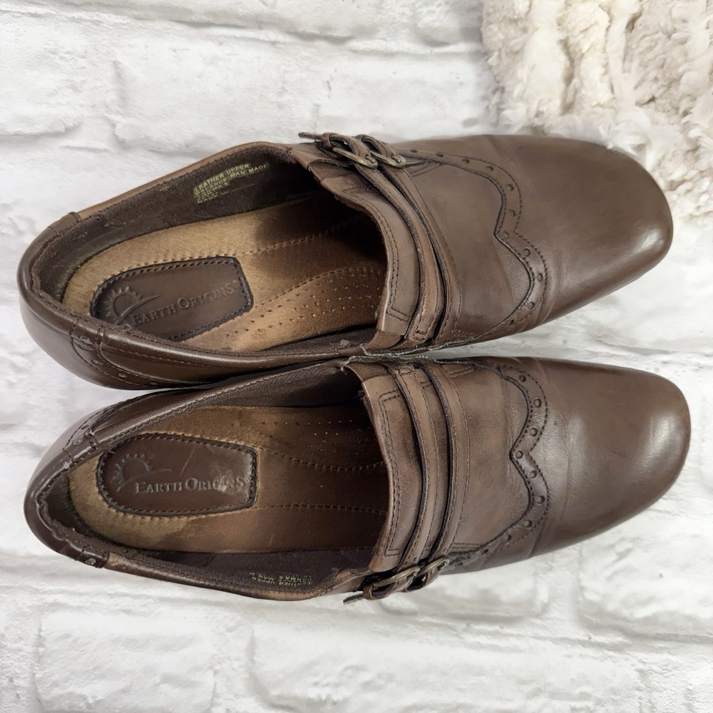 Earth Origins Carma 5 Women's 10M Brown Leather Wingtip Mary Jane Slip On Heels - Picture 12 of 13